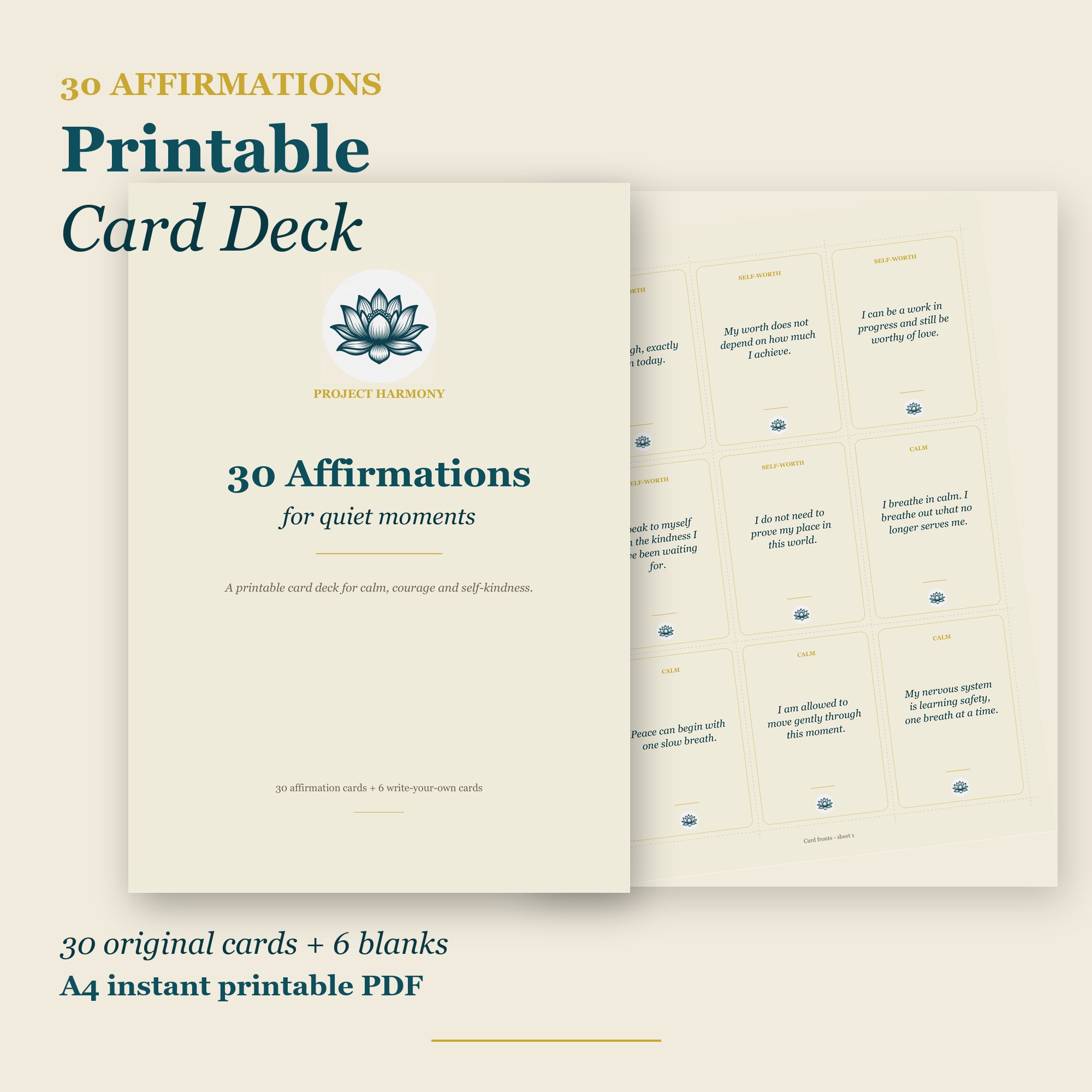 Project Harmony Affirmation Cards printable deck
